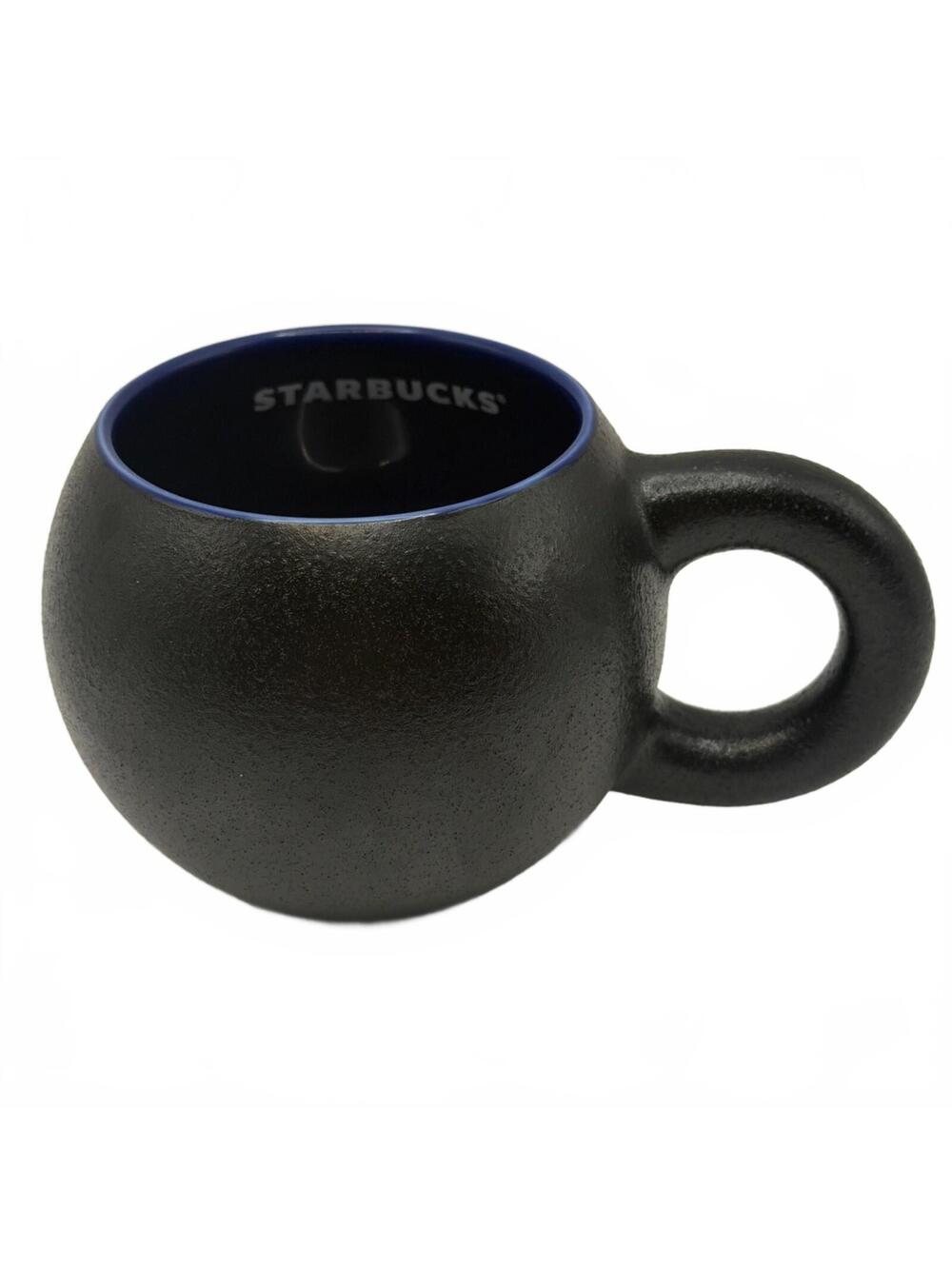 Starbucks 12oz Black Ball Mug Blue Inside BUB20 Donut Handle Coffee Cup